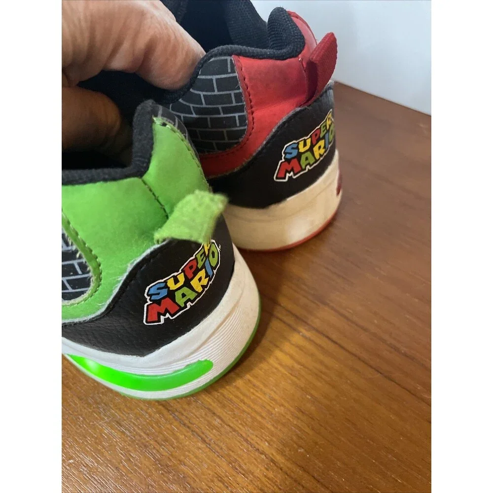 Ground Up Super Mario and Lugi Sneakers Black Green Red Black, Light Up Boys 2